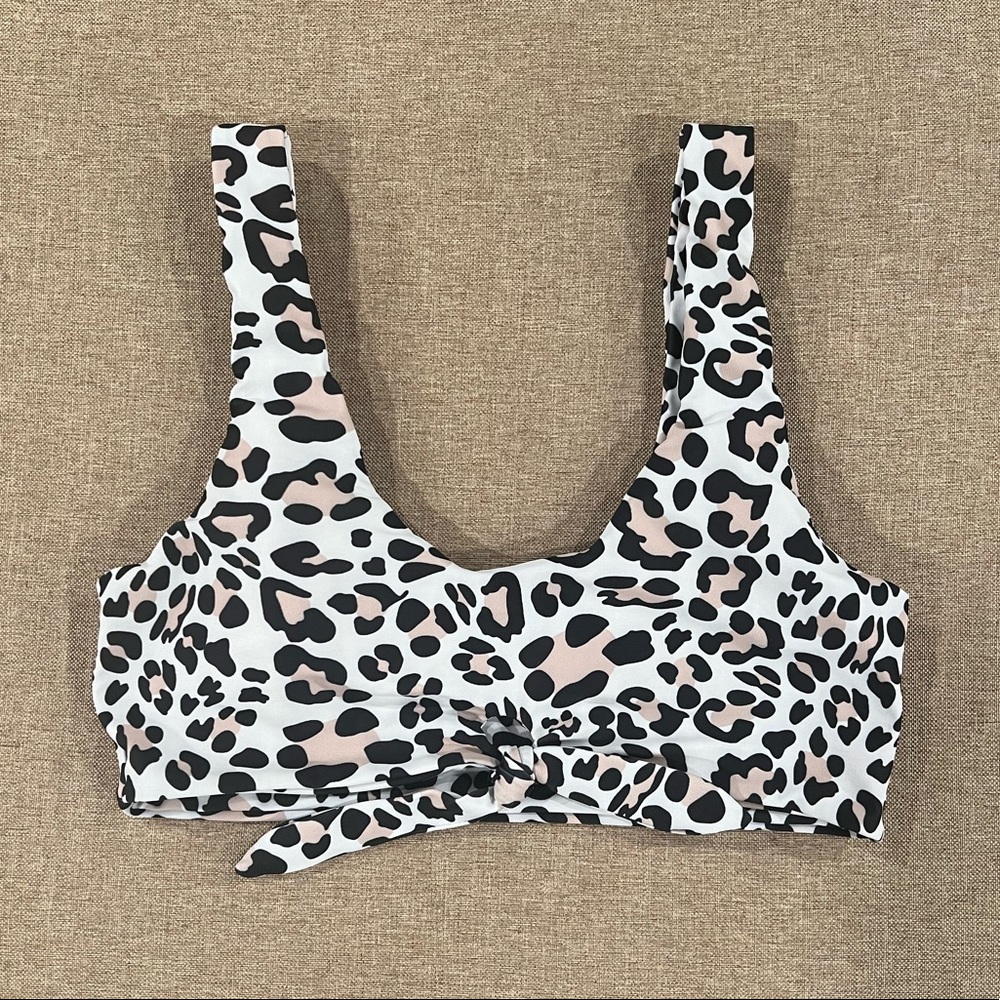 Leopard Print Front Tie Bikini Top